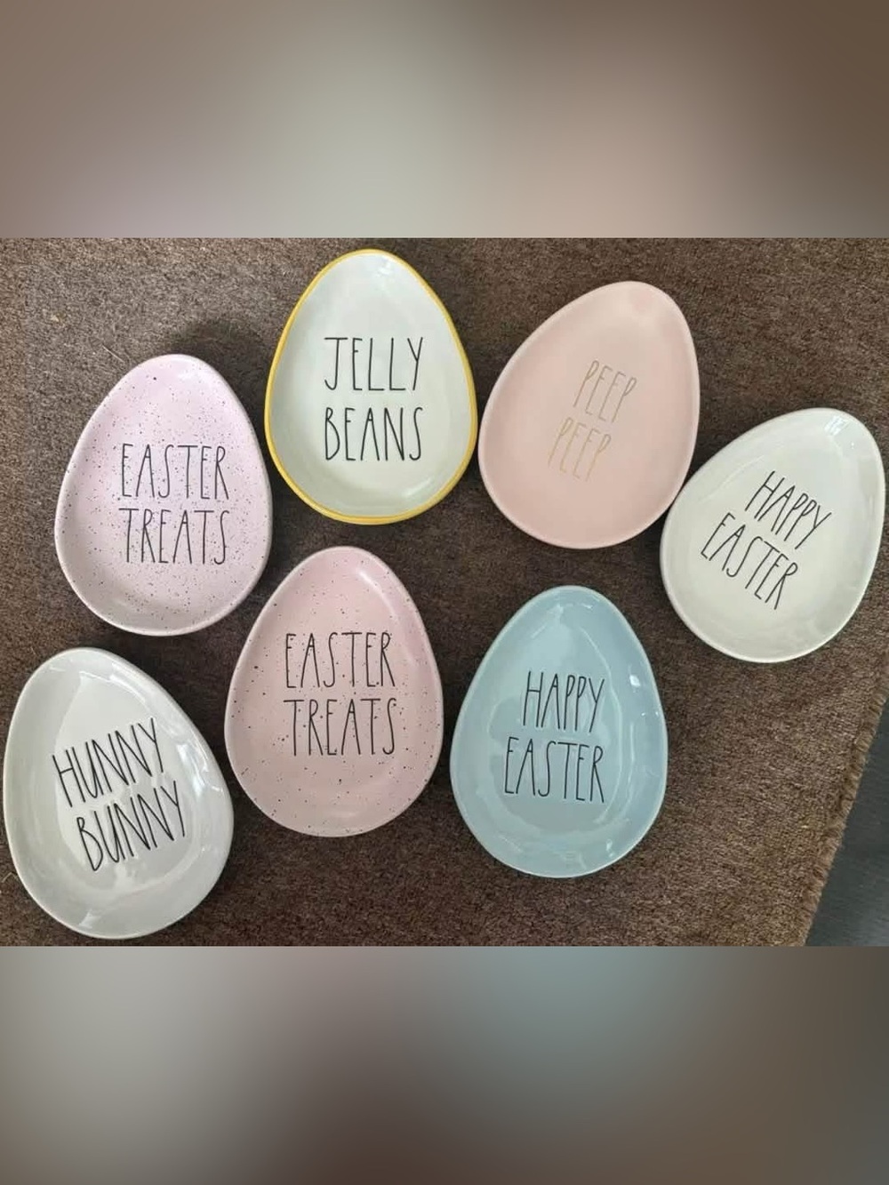 Rae Dunn Ceramic Egg plates (7 plates total)
